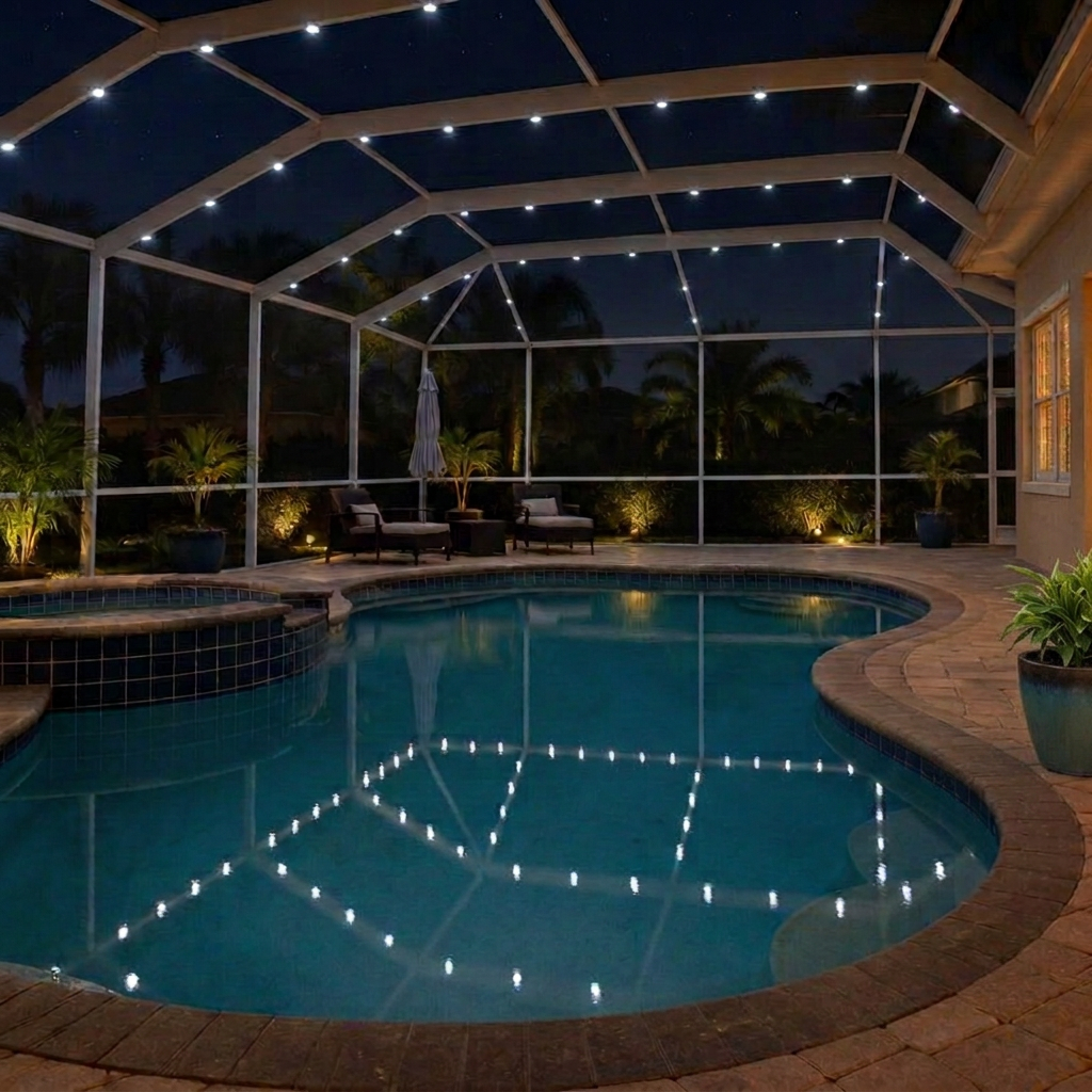 Permanent Pool Enclosure Lighting — example 1